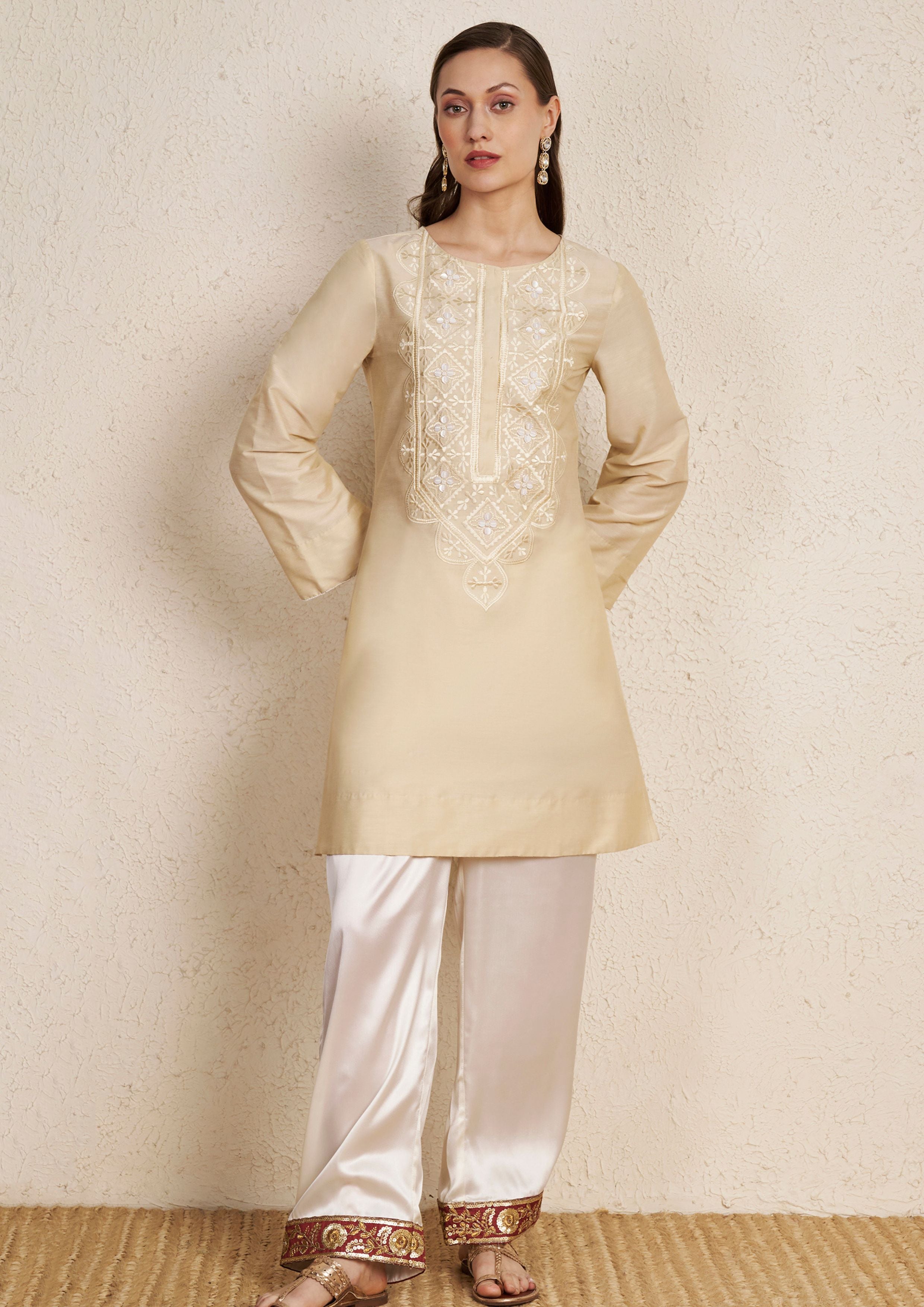 Ivory PST Kurta Set with Satin Pants