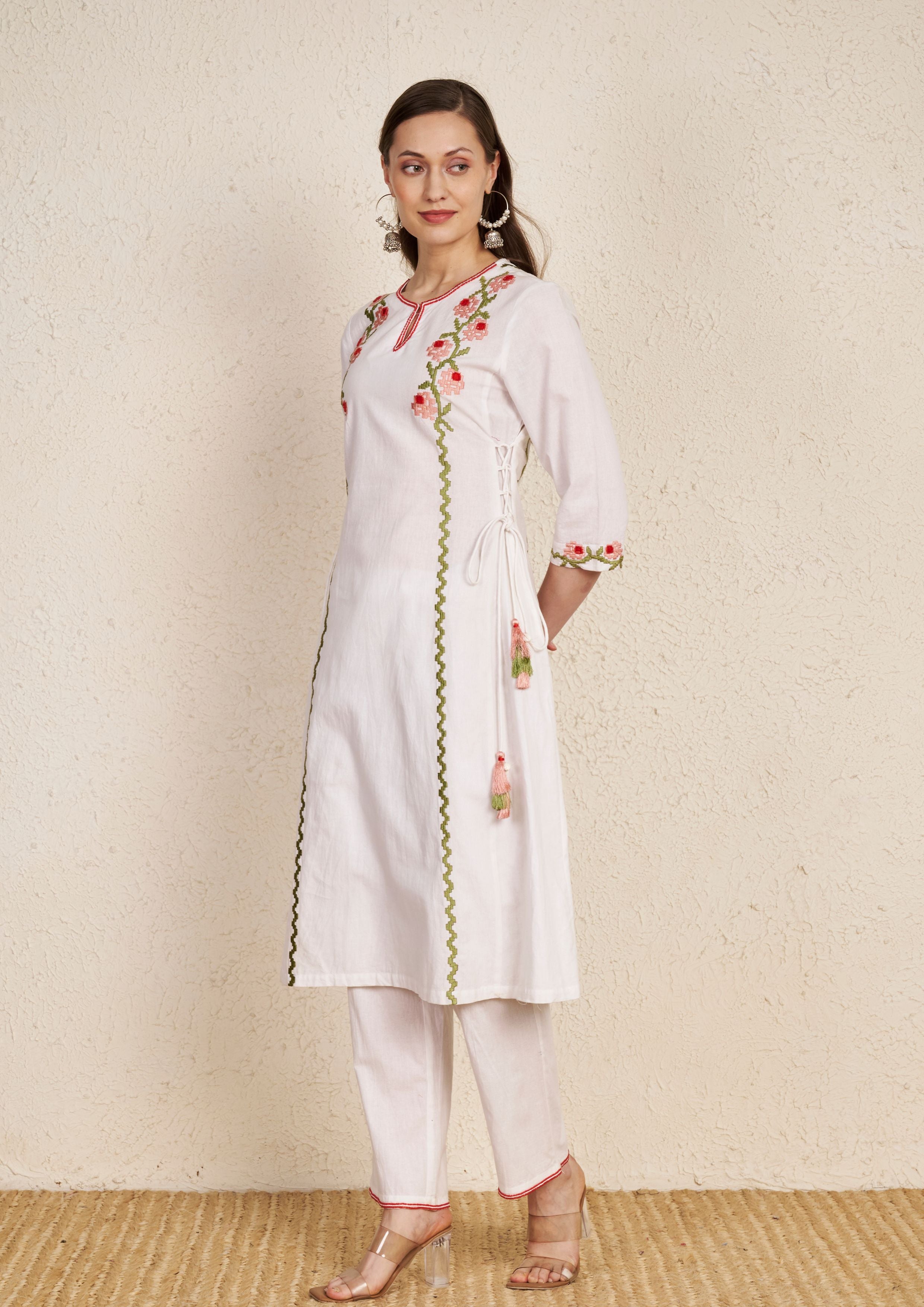Ivory Floral Embroidered Kurta Set