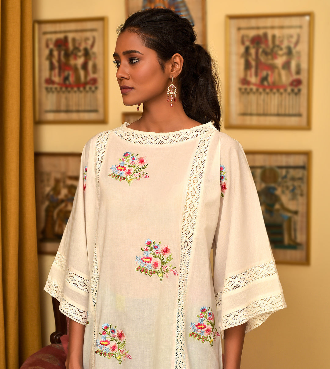 Raass Off-White Pretty Cotton Kurta with Checkered Pant Set