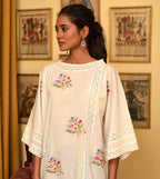 Raass Off-White Cotton Kurta with Checkered Pant Set