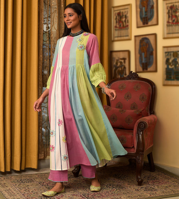 Raass Vibrant A-Line Handwoven Cotton Kurta with Pant Set