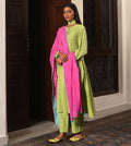 Raass Pastel Meadow Pleated A-Line Handwoven Cotton Kurta Set