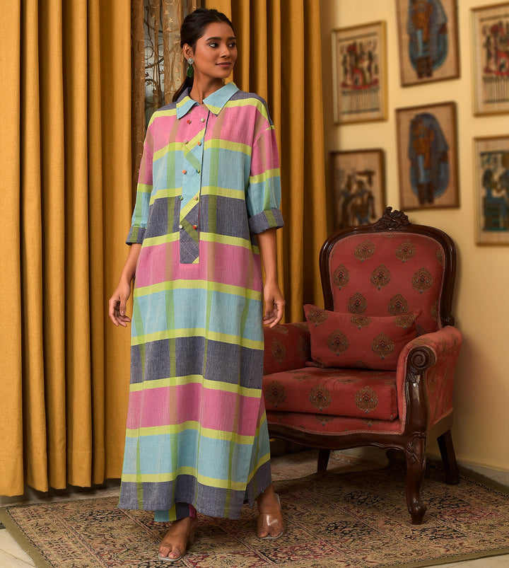 Raass Urban Checks Handwoven Cotton Kurta with Pant Set