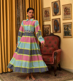 Raass Multicolor Handwoven Cotton A-Line Dress with Embroidered Belt