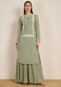 Pastel Sage Green Embroidered Kurta Set with Pleated Palazzo