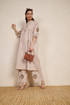 Beige Latte Stripes Cotton Kurta Set