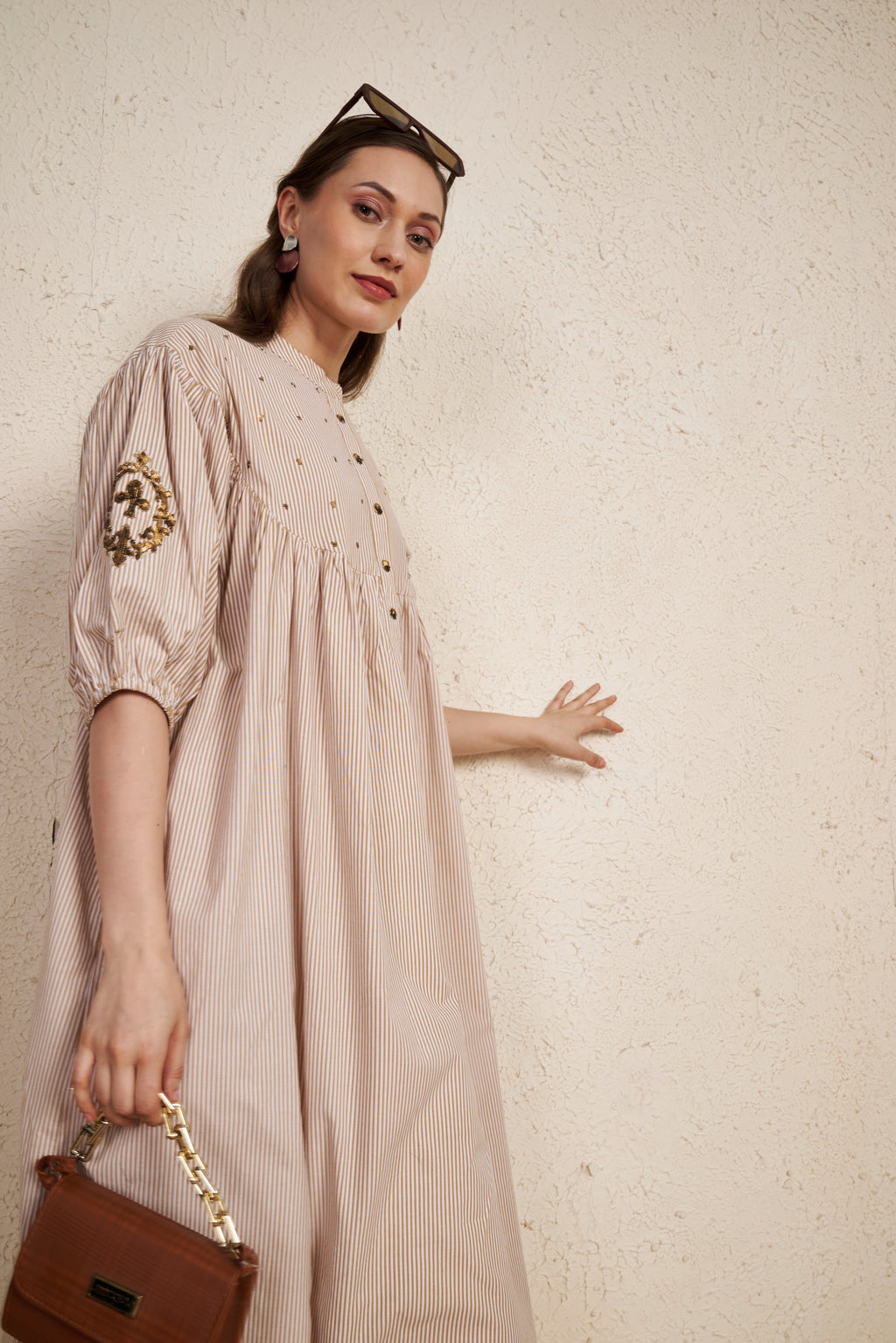 Beige Latte Stripes Cotton Kurta Set