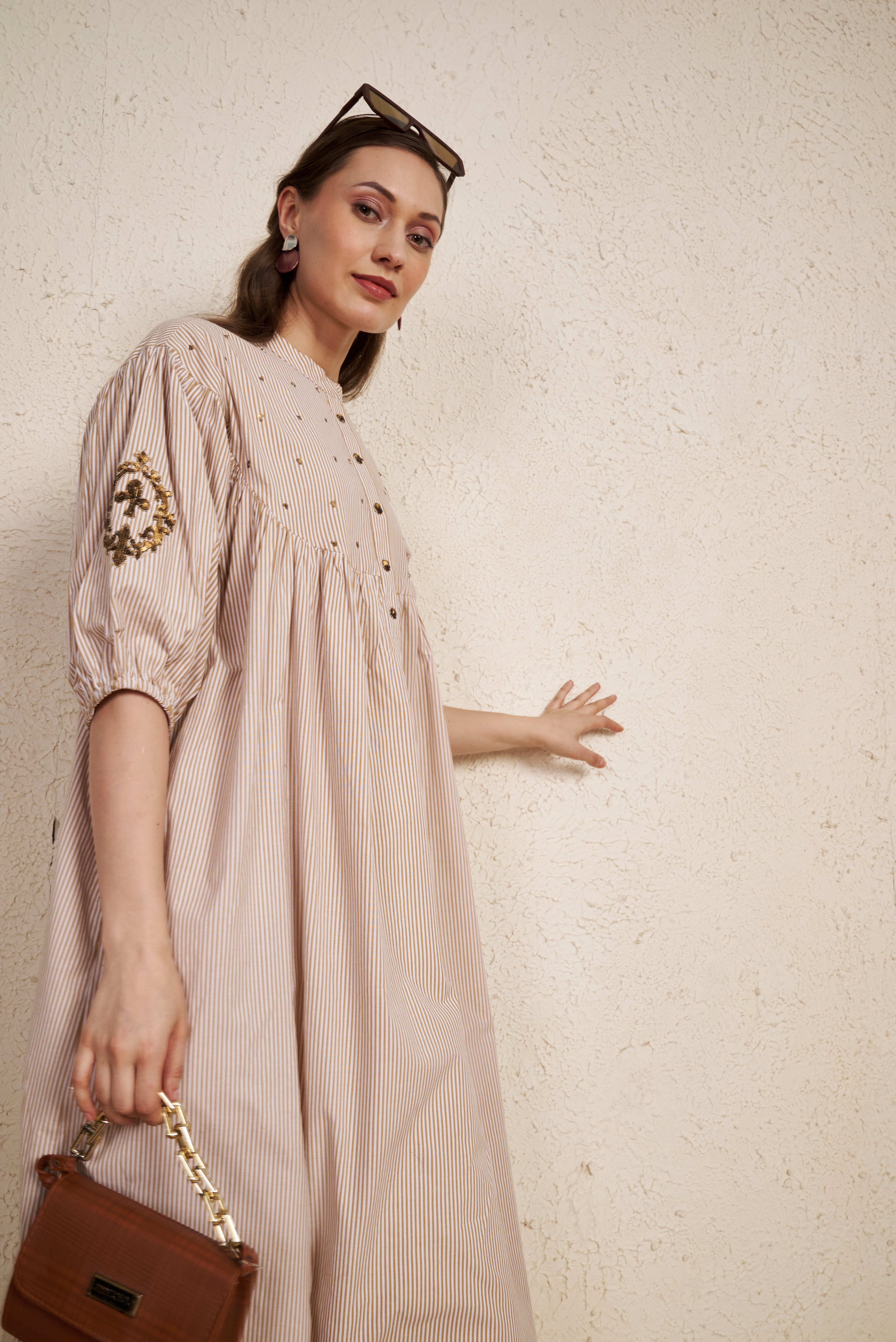 Beige Latte Stripes Cotton Kurta Set