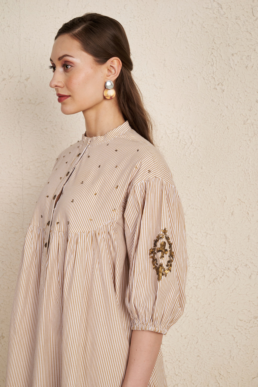 Beige Latte Stripes Cotton Kurta Set