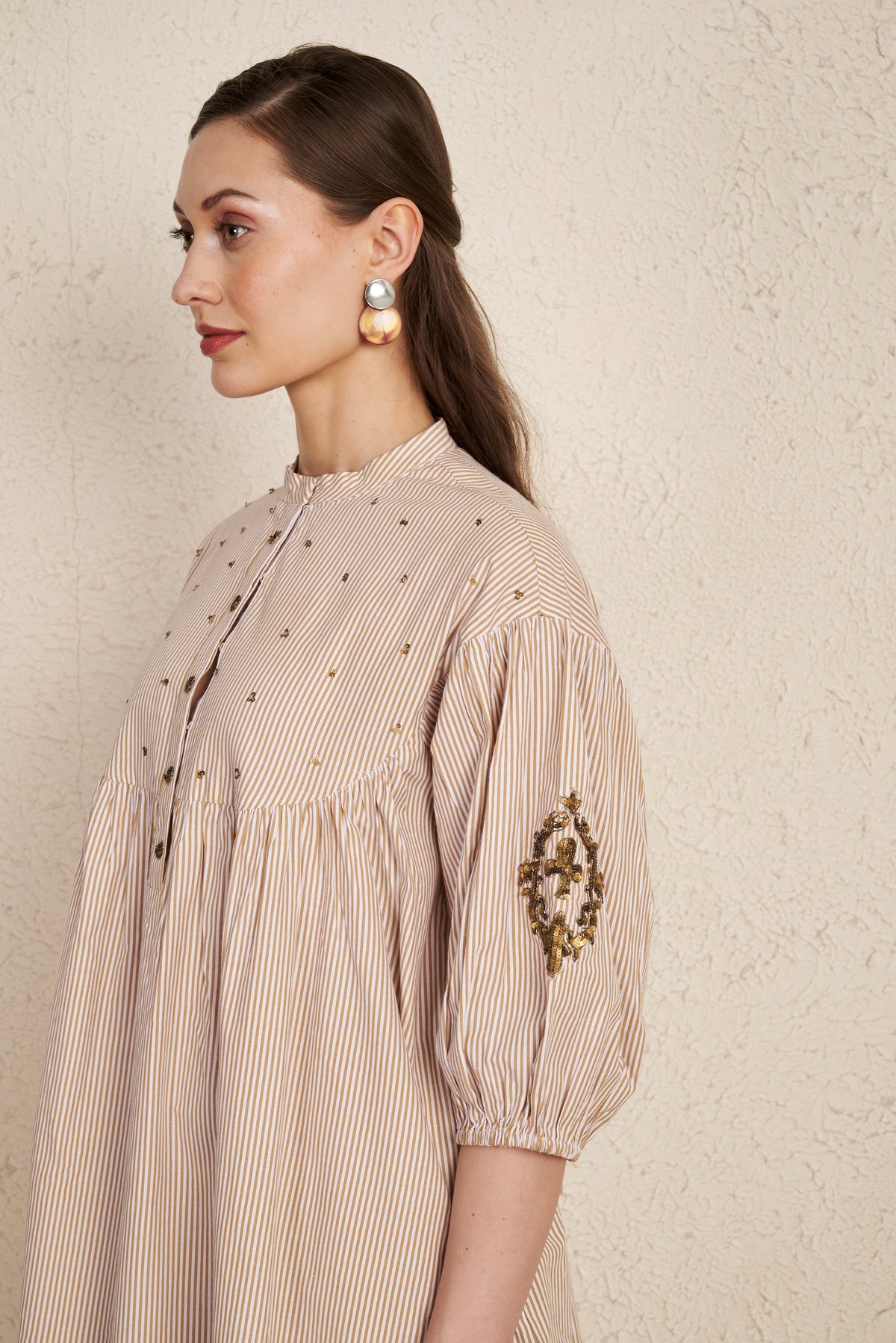 Beige Latte Stripes Cotton Kurta Set