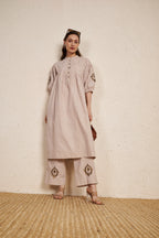 Beige Latte Stripes Cotton Kurta Set