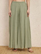 Pastel Sage Green Embroidered Kurta Set with Pleated Palazzo