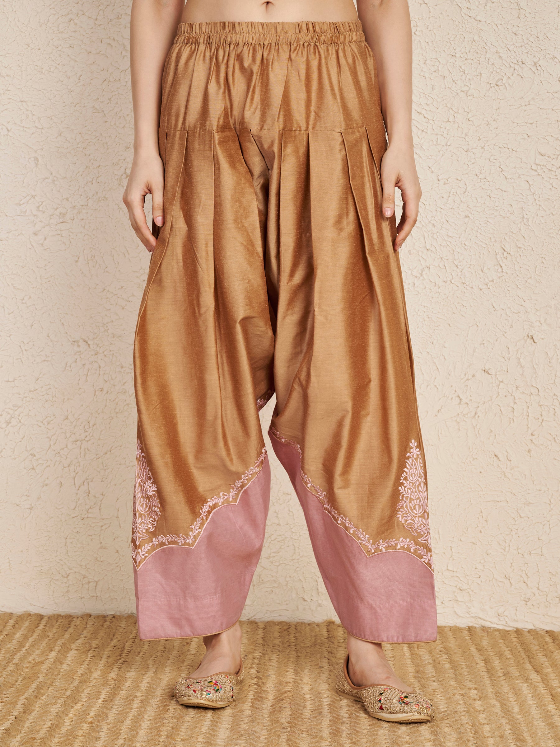 Beige Chanderi Hand Embroidered Kurta Set