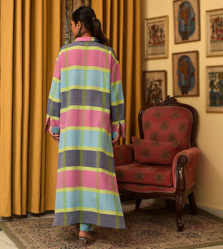 Raass Urban Checks Handwoven Cotton Kurta with Pant Set