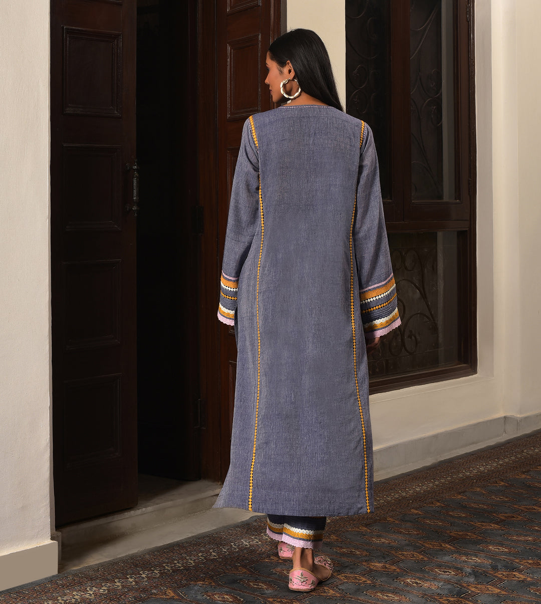 Raass Indigo Blue Embroidered Handwoven Cotton Kurta with Pant Set