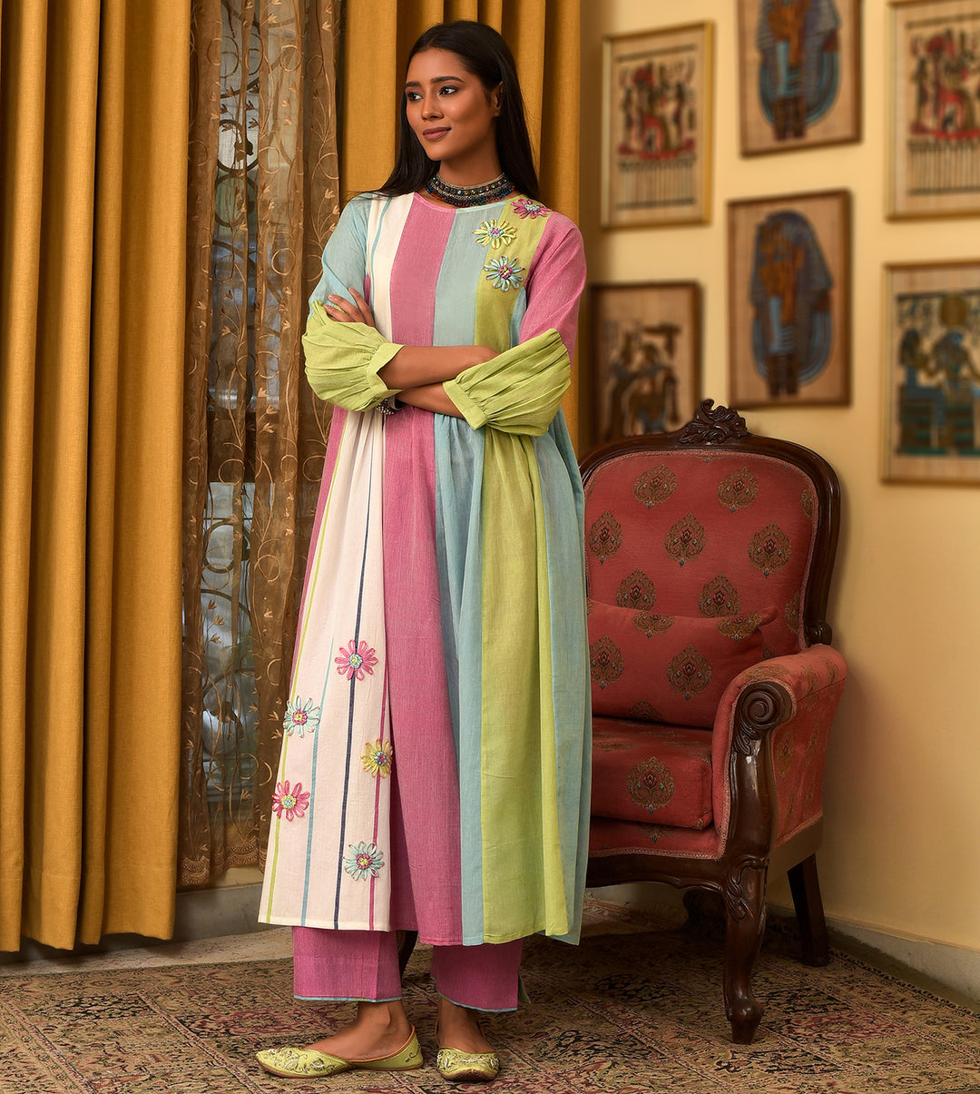 Raass Vibrant A-Line Handwoven Cotton Kurta with Pant Set