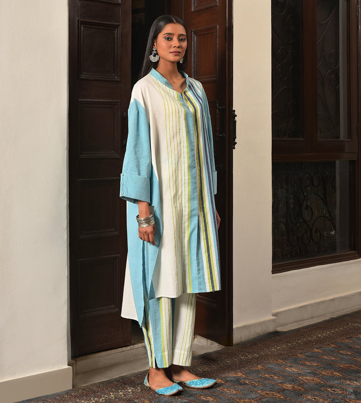 Raass Striped Flawless Handwoven Cotton Kurta with Pant Set