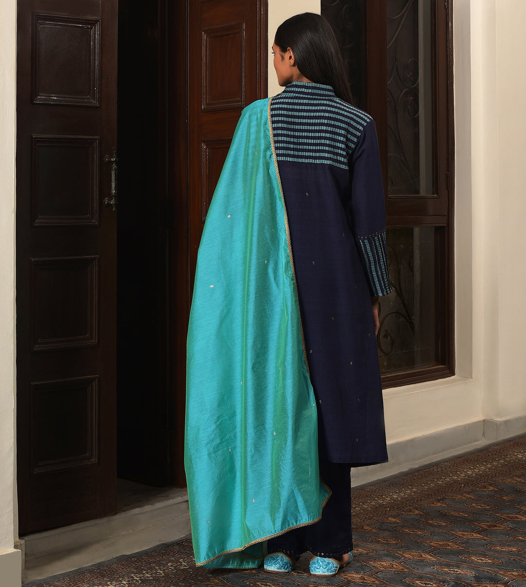 Raass Midnight Grace Embellished Handwoven Cotton Anarkali Set