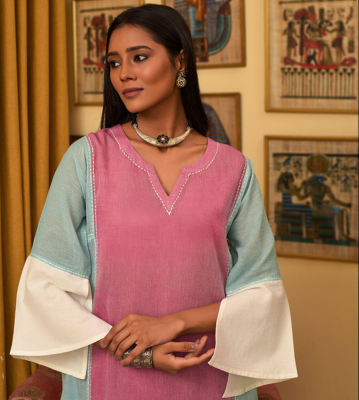 Raass Colorblock Handwoven Cotton Kurta with Pant Set