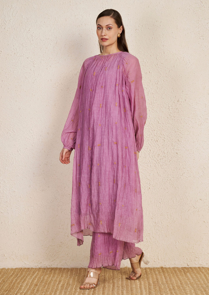 Lavender Chanderi Loose Kurta with Silk Hand Embroidery