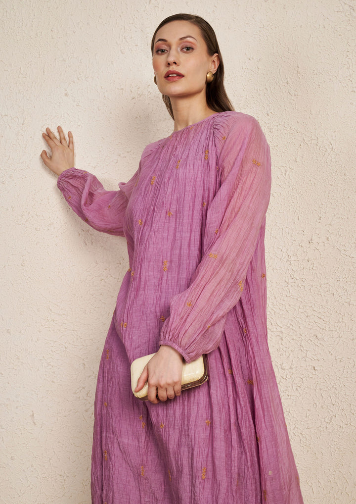 Lavender Chanderi Loose Kurta with Silk Hand Embroidery