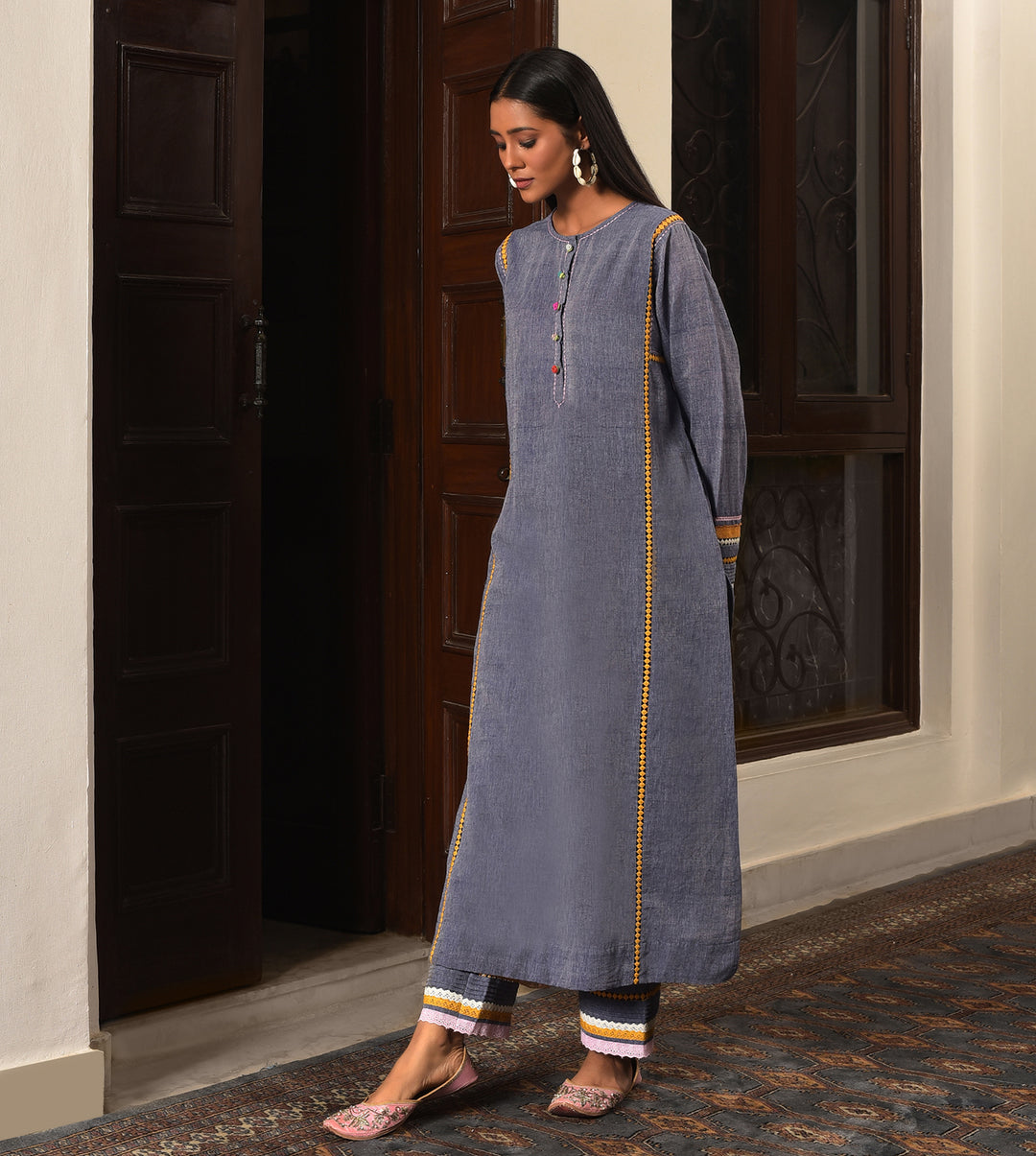 Raass Indigo Blue Embroidered Handwoven Cotton Kurta with Pant Set