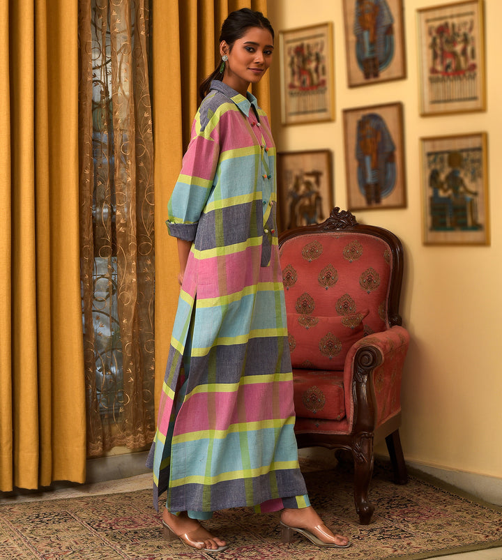 Raass Urban Checks Handwoven Cotton Kurta with Pant Set