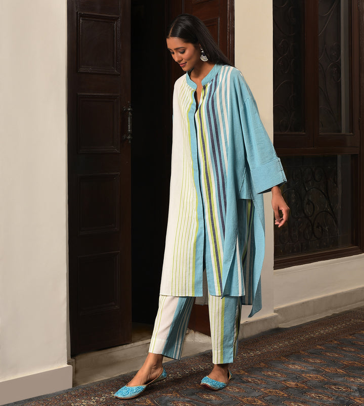 Raass Striped Flawless Handwoven Cotton Kurta with Pant Set
