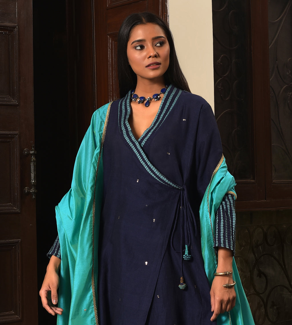 Raass Midnight Grace Embellished Handwoven Cotton Anarkali Set