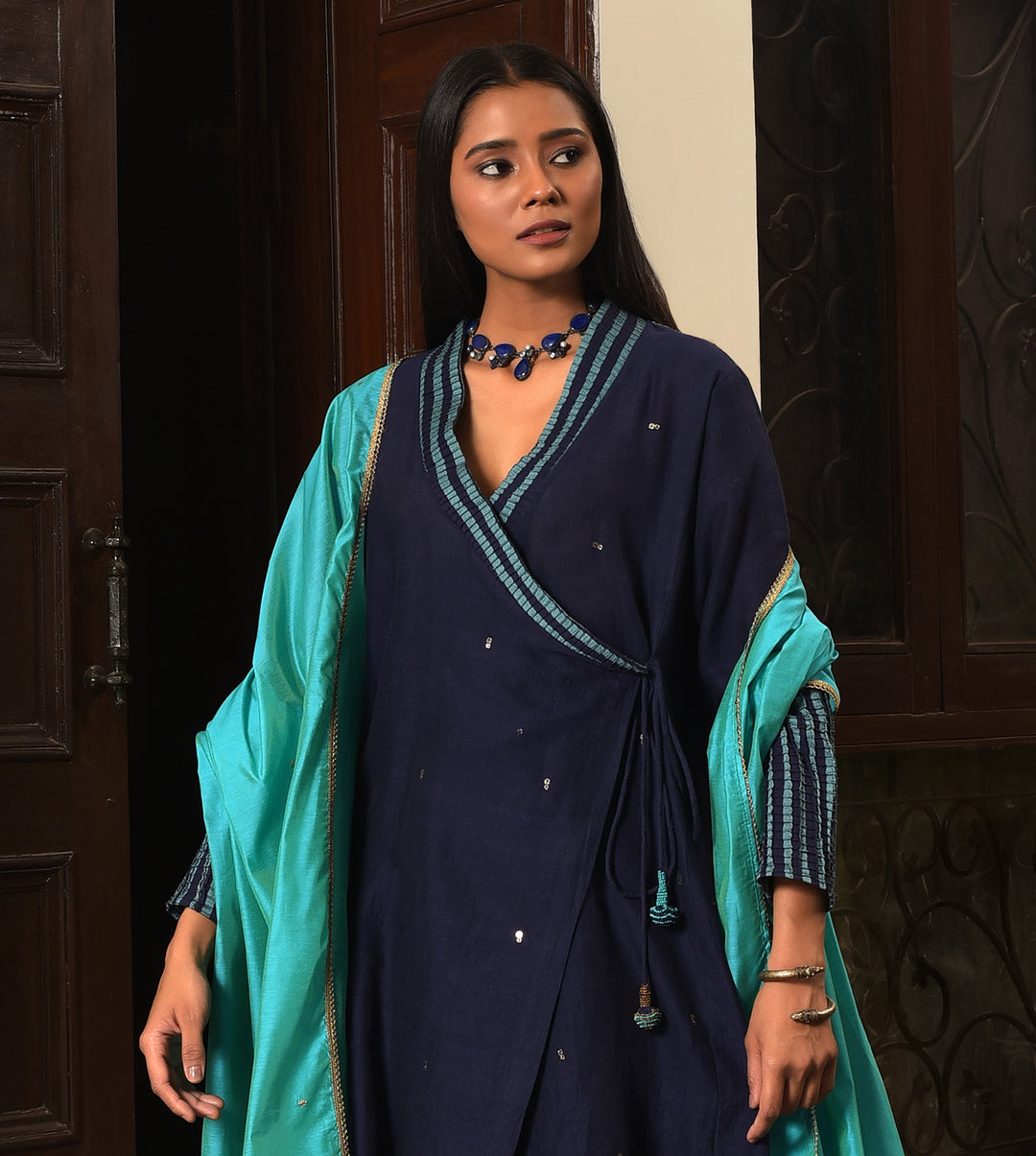 Raass Midnight Grace Embellished Handwoven Cotton Anarkali Set