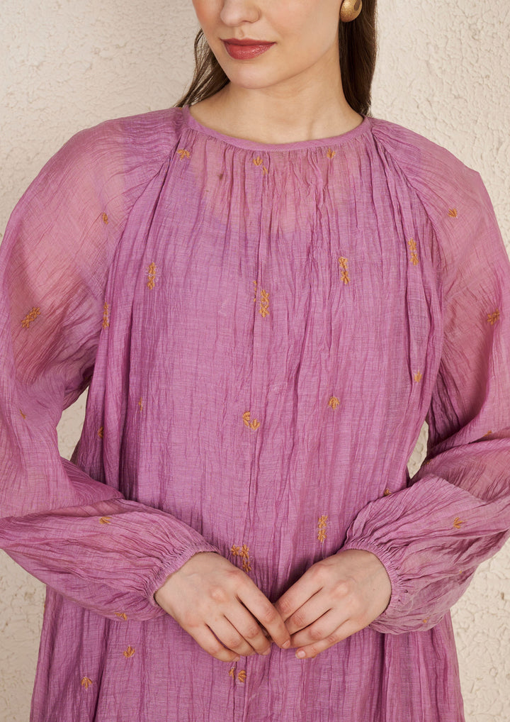 Lavender Chanderi Loose Kurta with Silk Hand Embroidery