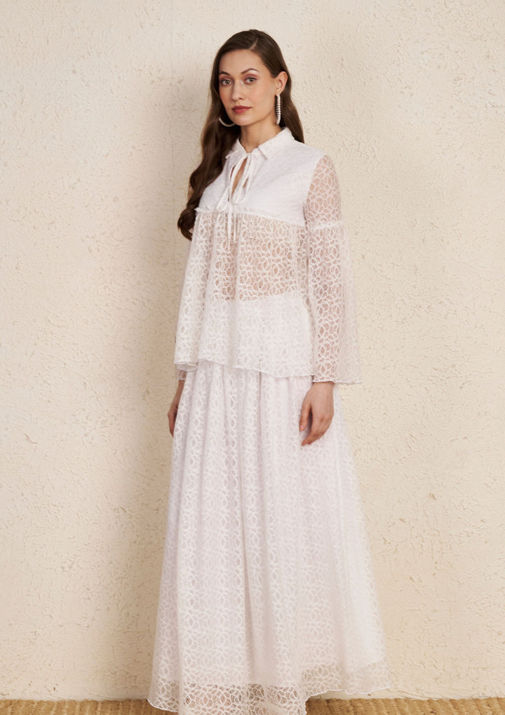White Lace Top & Flared Skirt