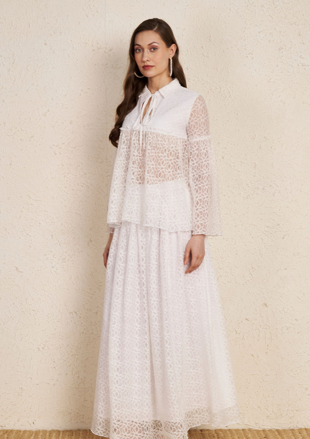 White Lace Top & Flared Skirt