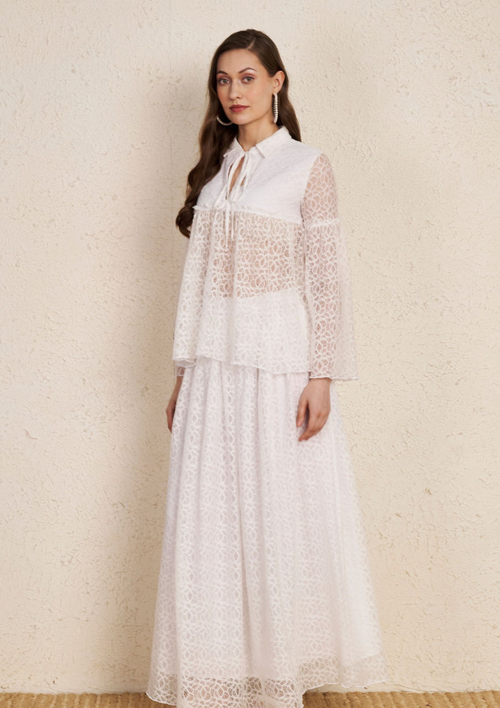White Lace Top & Flared Skirt
