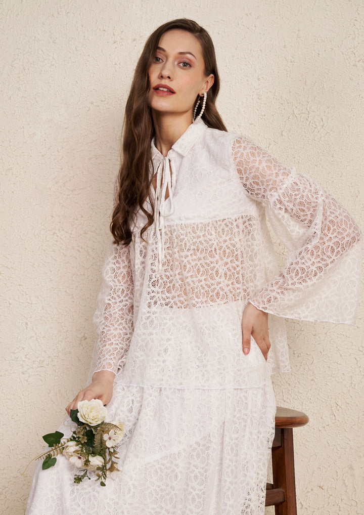 White Lace Top & Flared Skirt