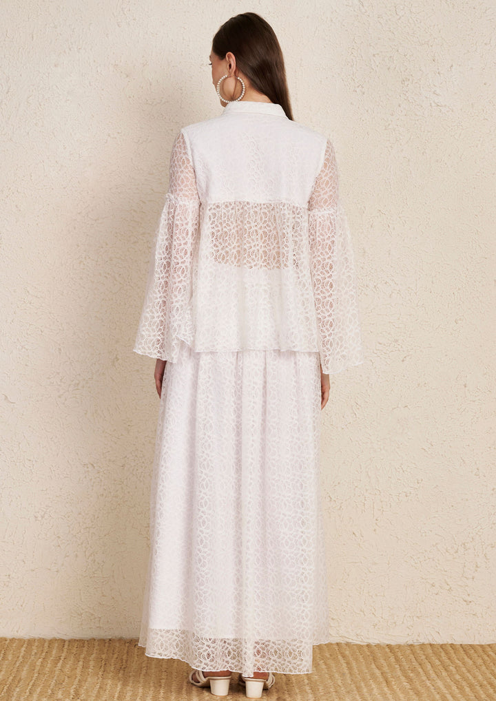 White Lace Top & Flared Skirt