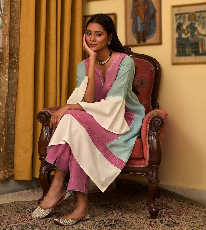 Raass Colorblock Handwoven Cotton Kurta with Pant Set
