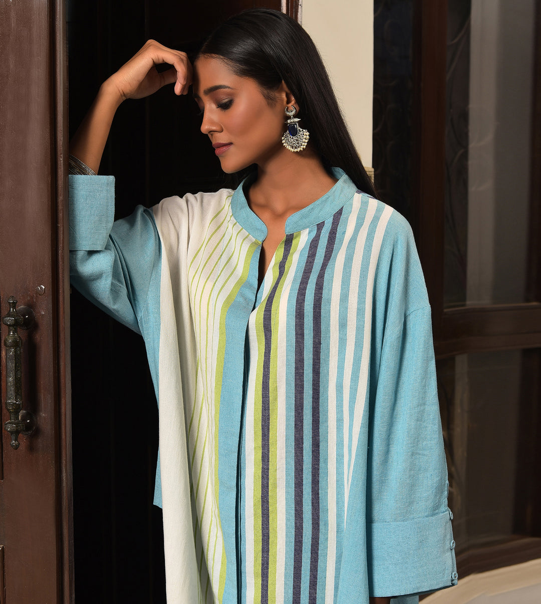 Raass Striped Flawless Handwoven Cotton Kurta with Pant Set