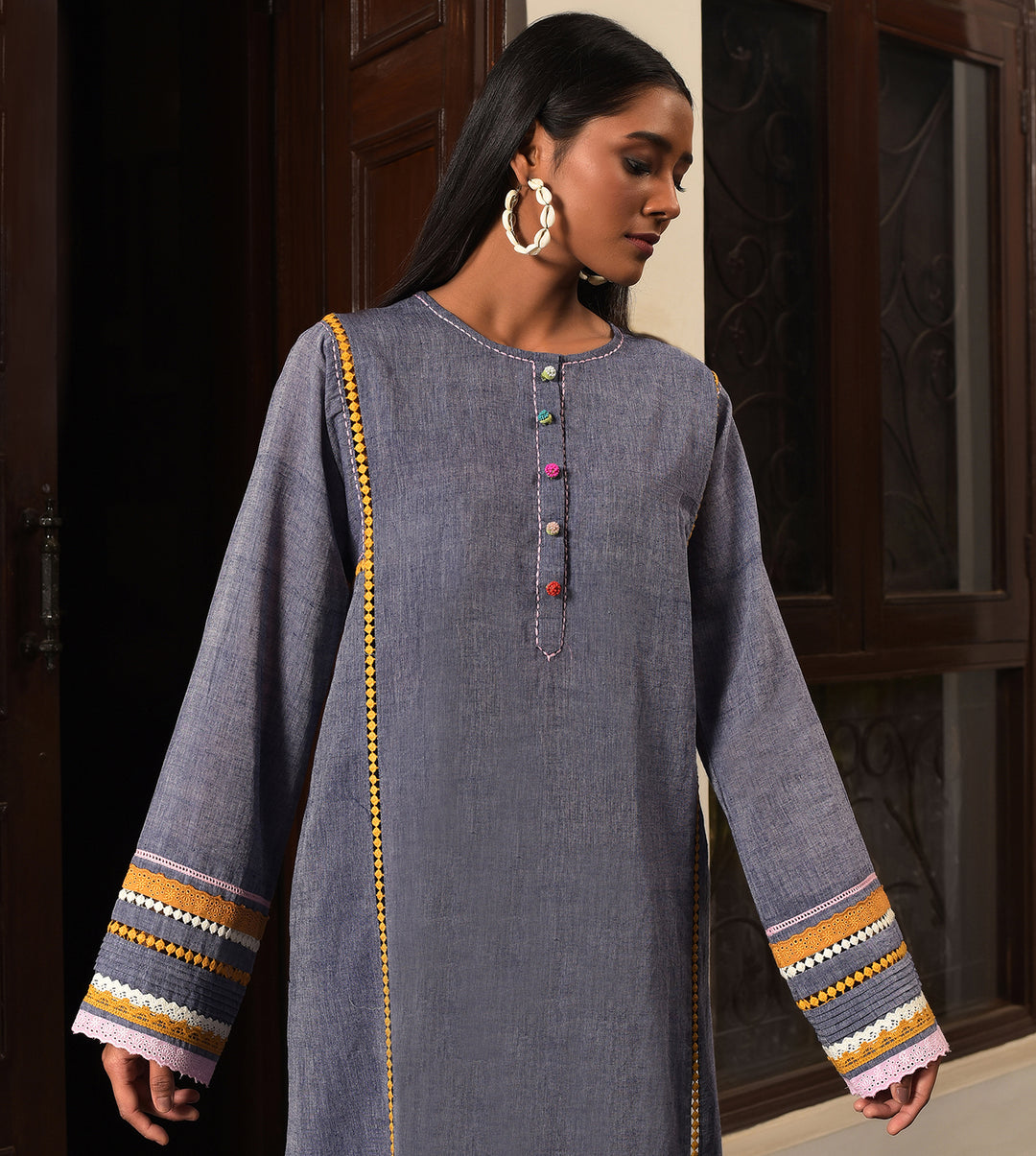 Raass Indigo Blue Embroidered Handwoven Cotton Kurta with Pant Set