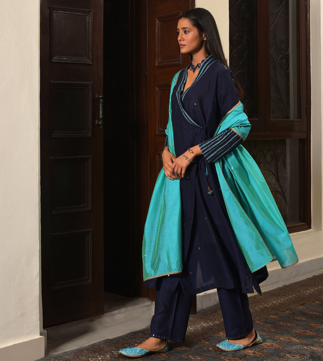 Raass Midnight Grace Embellished Handwoven Cotton Anarkali Set