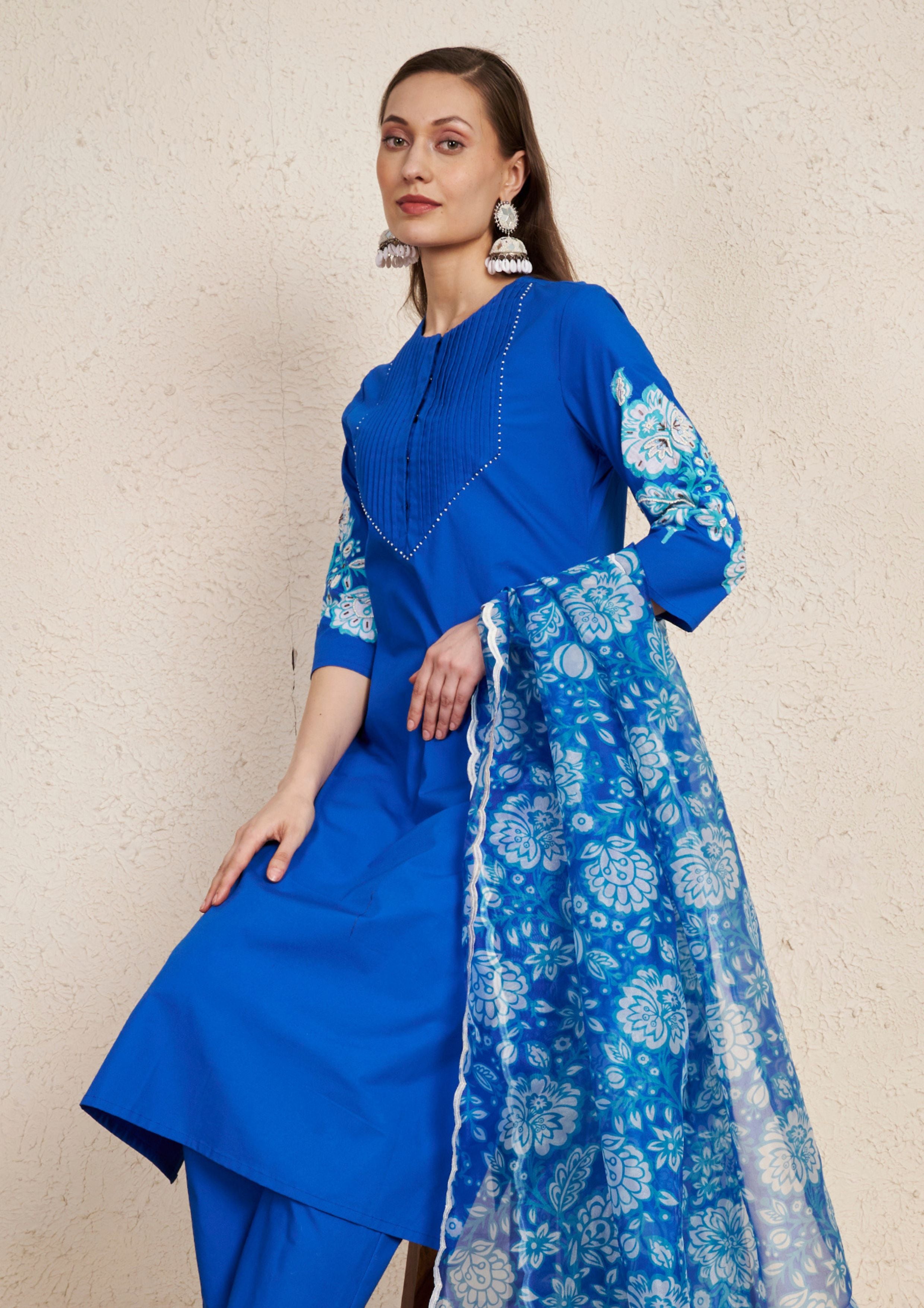 Cobalt Blue Cotton Kurta Set