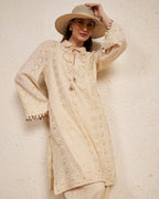 Beige Schiffli Cotton Kurta Set