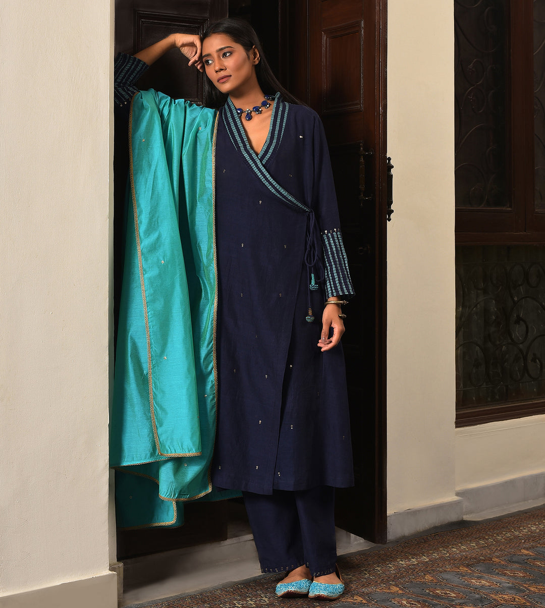 Raass Midnight Grace Embellished Handwoven Cotton Anarkali Set