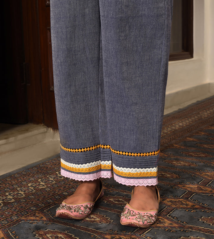 Raass Indigo Blue Embroidered Handwoven Cotton Kurta with Pant Set