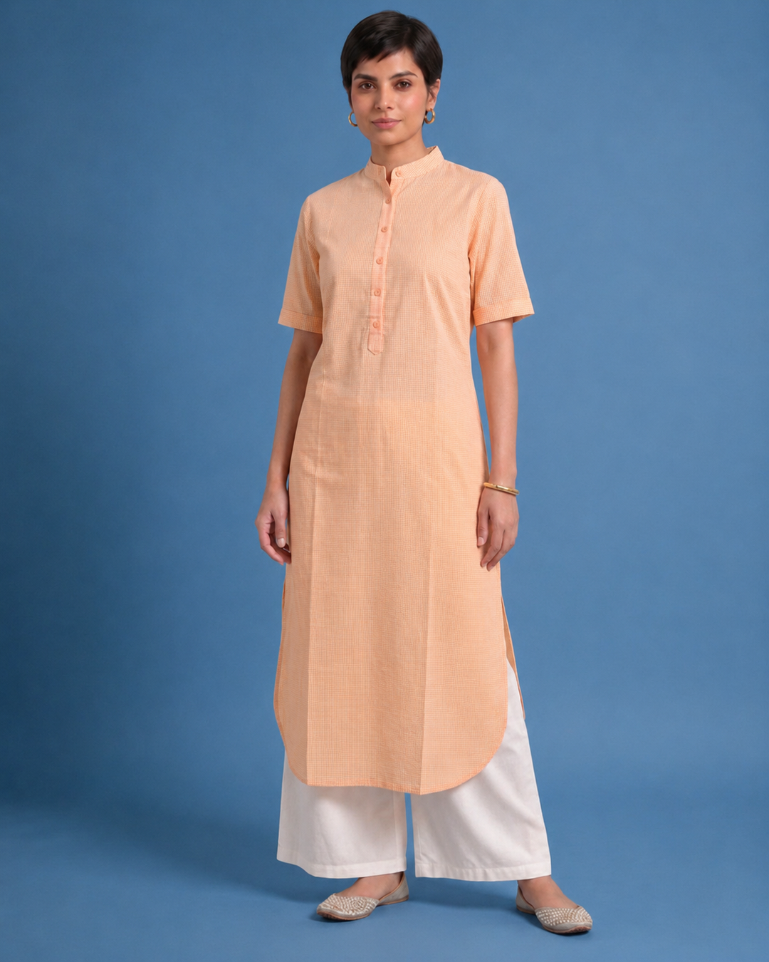 Orange Bar Cotton Kurta