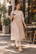 Beige Latte Stripes Cotton Kurta Set