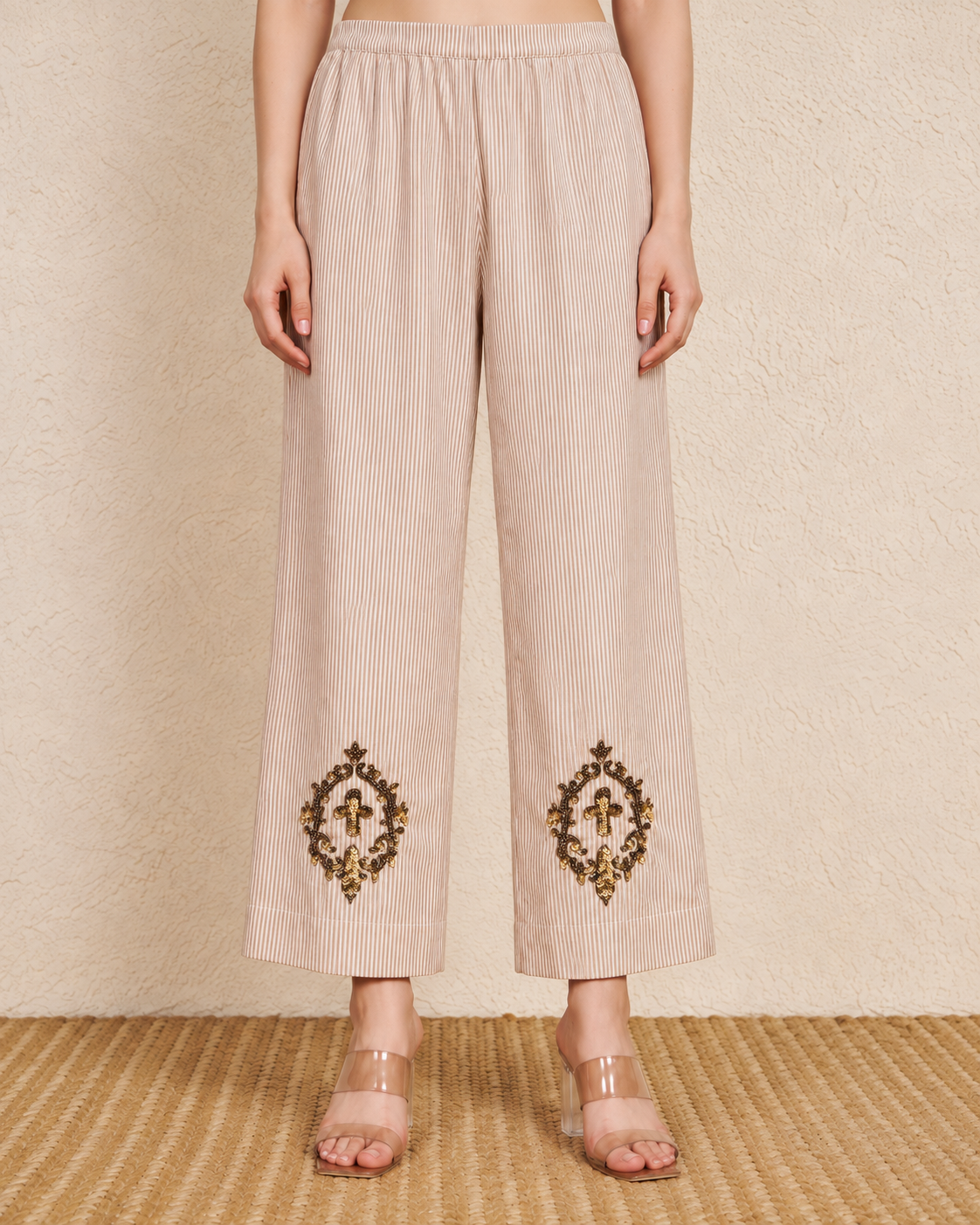 Beige Latte Stripes Cotton Kurta Set
