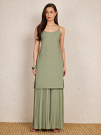 Pastel Sage Green Embroidered Kurta Set with Pleated Palazzo