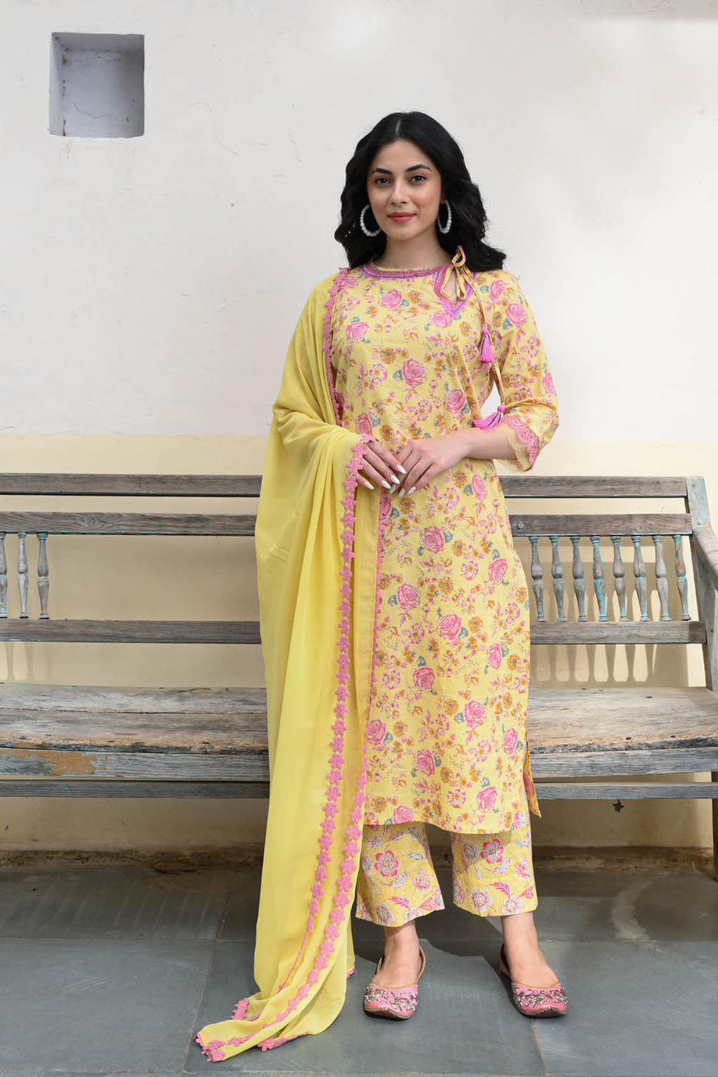 Pastel Yellow Floral Printed Kurta Set