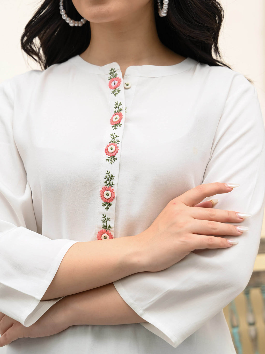 Floral Georgette Embroidered Cotton Kurta Pant Dupatta Set